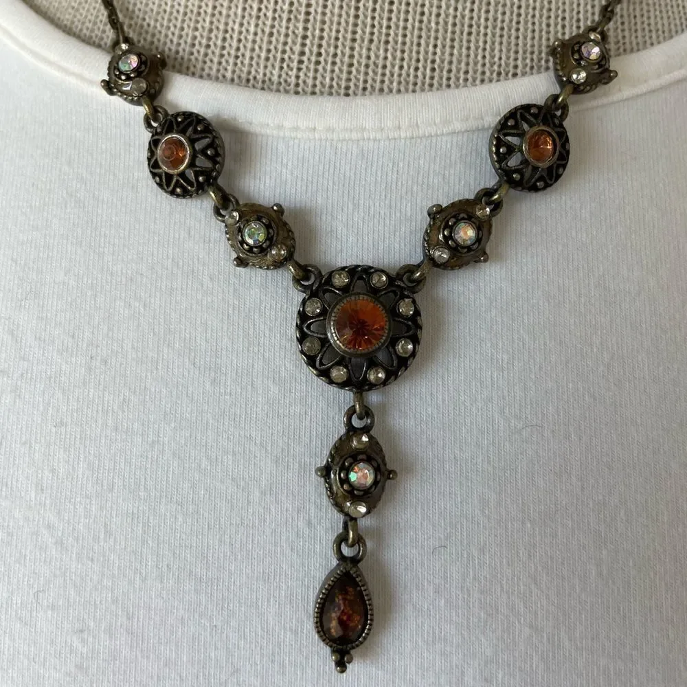 NIB Avon Topaz Color Y Necklace & Dangle Earrings Burnished Metal - Picture 2 of 10